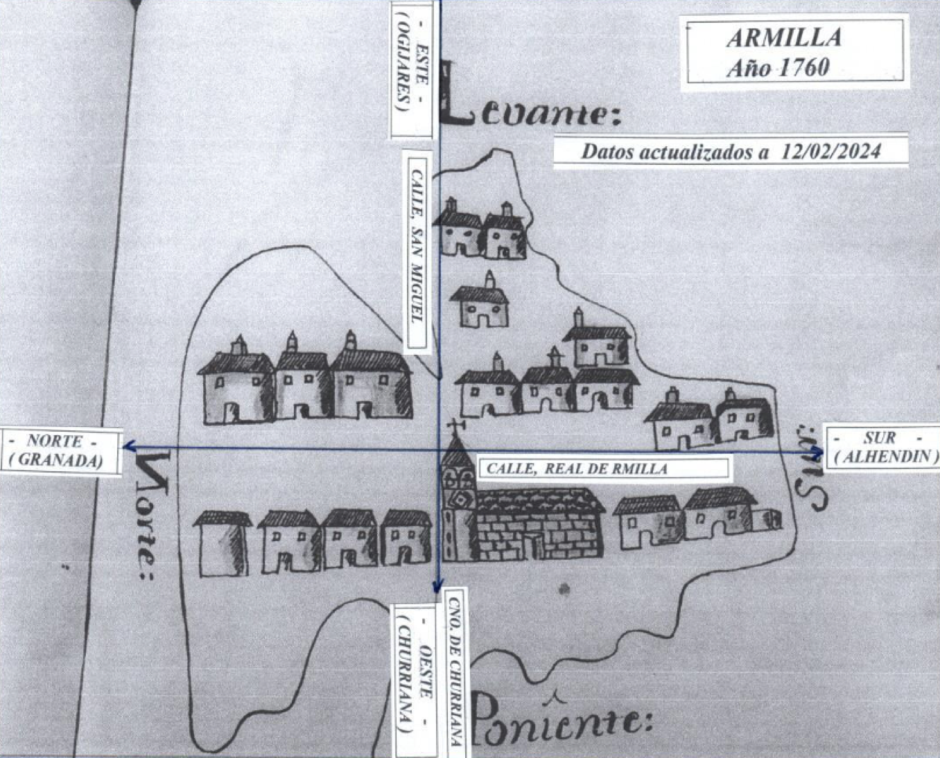 Detalle del croquis original de la situación de Armilla en 1760